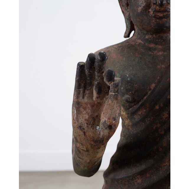 Brown South Asian Cast Iron Buddha Figure Abhaya Mudra Pose 3 Ft For Sale - Image 8 of 18