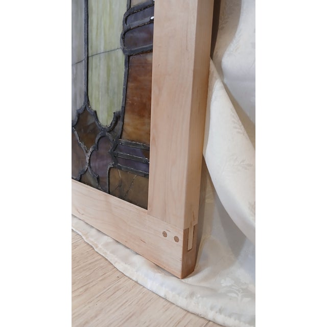 Antique Willet Studio Slag Glass Window Panel in Hand-Crafted Maple Frame – Piece 1 of 2 For Sale - Image 10 of 12