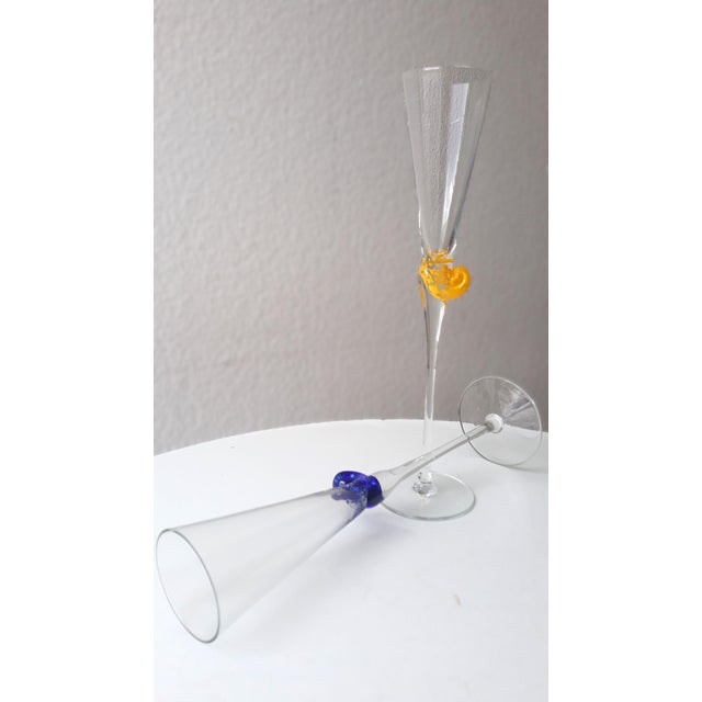 Champagne Flutes by Murano, 1980, Set of 2 For Sale - Image 3 of 8