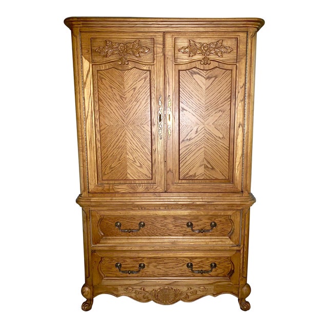 1970s Antique Vintage Solid Oak Tall Dresser/Armoire/Drawer Dresser