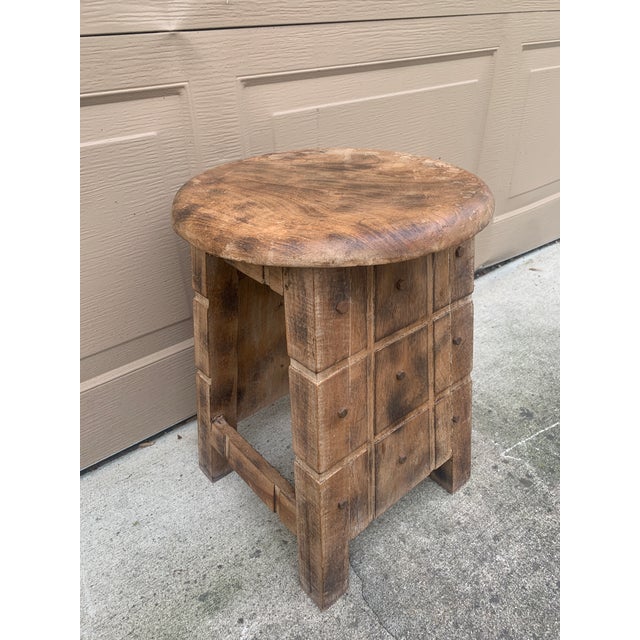 Early 20th Century Rustic Folk Art Wooden Stool or Side Table For Sale - Image 4 of 9