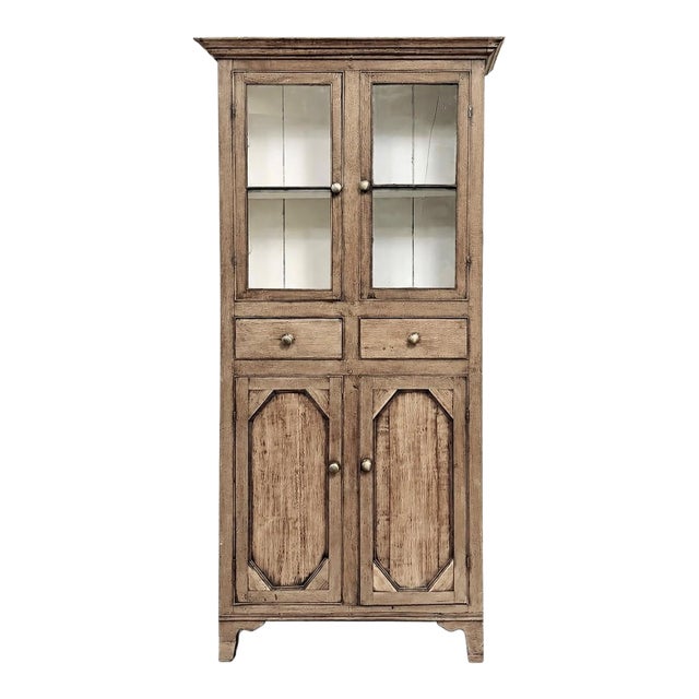 19th Century Rustic Country French Stripped Pine Vitrine For Sale