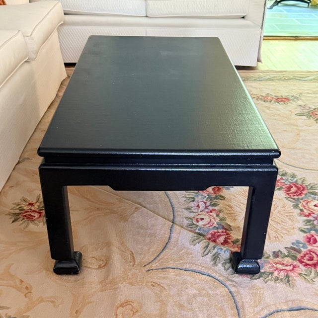 Black Black Glazed Grasscloth Ming Coffee Table For Sale - Image 8 of 12