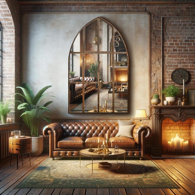 Large Arched Industrial Mirror, in Good conditions. This piece is designed in the style of the selected designer and/or...