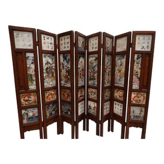 Final Markdown - Antique Tabletop 18th Century Asian 8 Panel Screen W/ Village Scenes & Landscapes For Sale