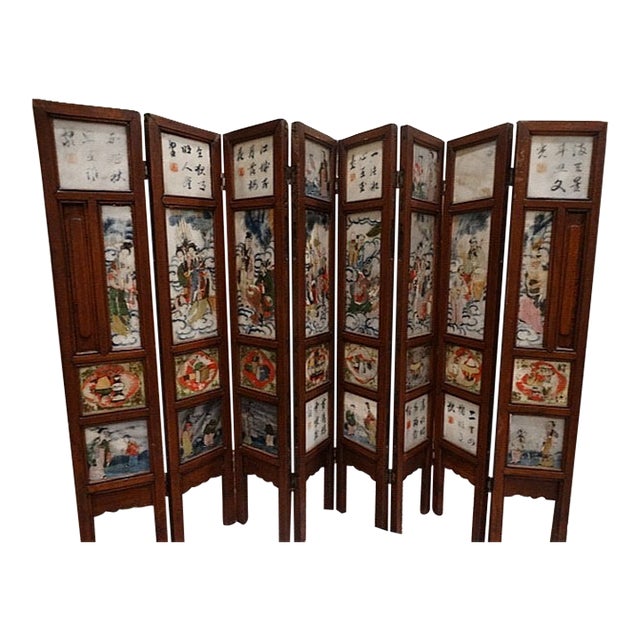 Final Markdown - Antique Tabletop 18th Century Asian 8 Panel Screen W/ Village Scenes & Landscapes For Sale