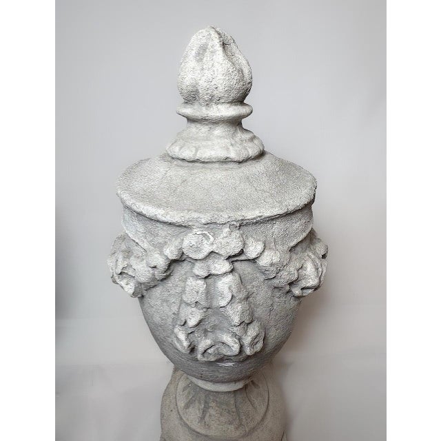 Neoclassical Neoclassical Cast Concrete Urns With Garland Detailing For Sale - Image 3 of 5