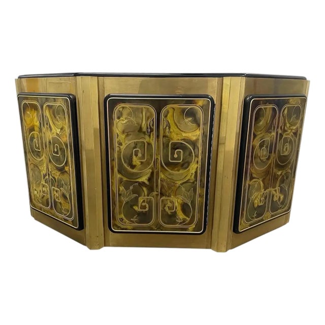 1970s Bernhard Rohne for Mastercraft Etched Brass Sideboard Credenza For Sale