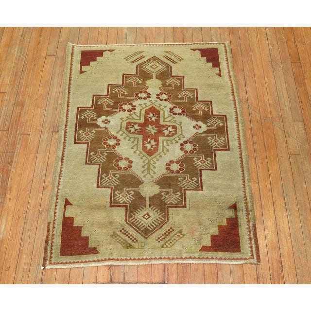 Ivory Vintage Zabihi Collection Small Camel Turkish Anatolian Rug - 3'2" x 4'3" For Sale - Image 8 of 8