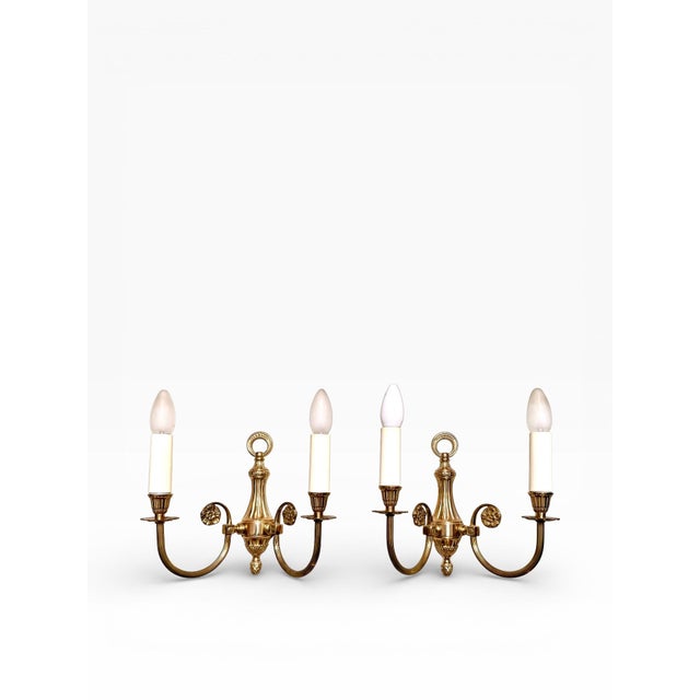 Metal Mid-20th Century 2-Arm Brass Wall Lights, Denmark, Set of 2 For Sale - Image 7 of 7