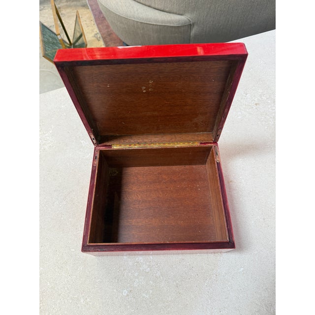 Vintage Red Lacquer Box With Brass Trim For Sale - Image 10 of 10