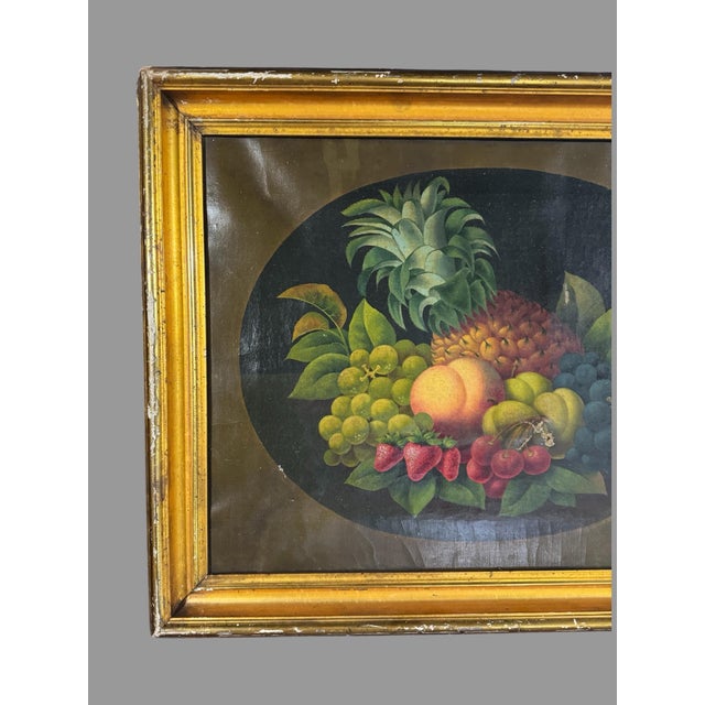 American Primitive Antique Country Gilt Framed Still Life Oil Painting Canvas W Berries For Sale - Image 3 of 10