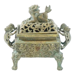 Antique Early 19th Century Bronze Chinese Foo Lion Incense Burner, Marked Ming Dynasty