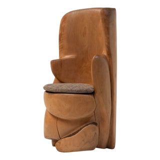 Hand-Carved Sculptural Wooden Throne Chair, France, 1970s For Sale