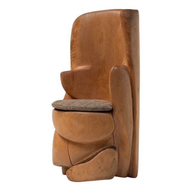 Hand-Carved Sculptural Wooden Throne Chair, France, 1970s For Sale