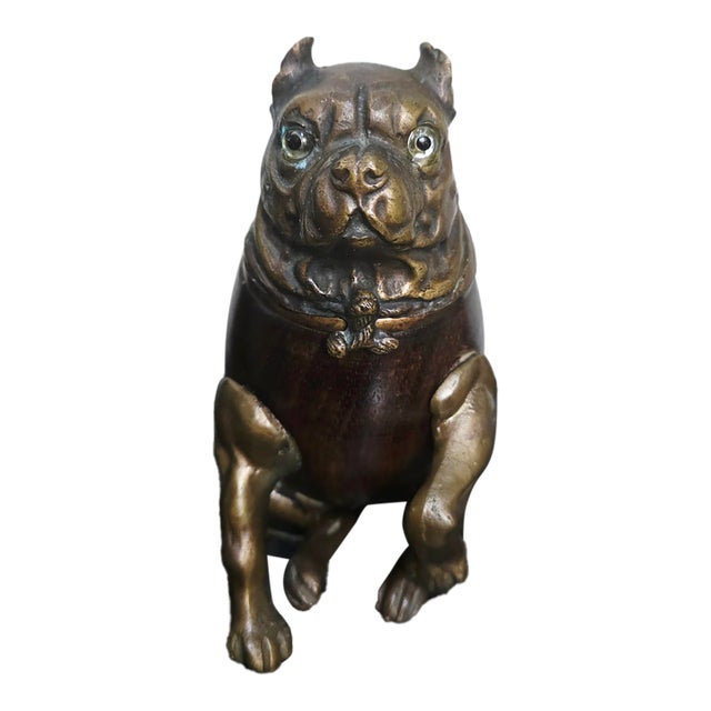 1970s Arthur Court Designs Bronze English Bulldog Dog Inkwell For Sale