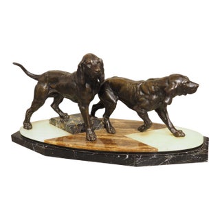 A French 1930s Hunting Dog Group on Marble Base For Sale