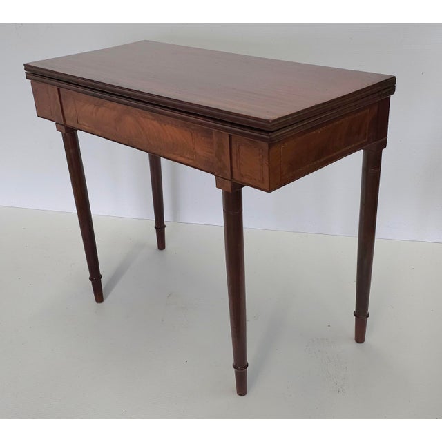 Late 19th Century Federal Mahogany Inlaid Fold Top Card Table Console Table For Sale - Image 5 of 12