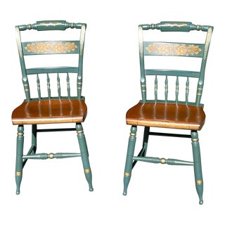 Late 20th Century Hitchcock Half Spindle Back Inn Chairs - Set of 2 For Sale