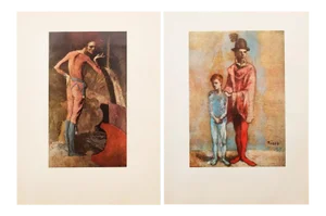 1950s After Picasso, First Edition Period Full-Color Prints of Rose Epoch Harlequin - A Pair
