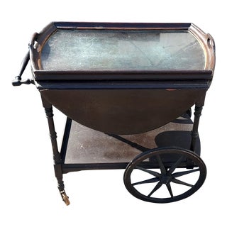 Antique Wooden Drop Leaf Tea Cart on Wheels With Removable Tray For Sale