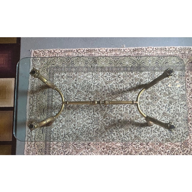 Vintage Maison Ramsay Style Gilt Base Glass Top Coffee Table With Paw Feet For Sale - Image 10 of 11