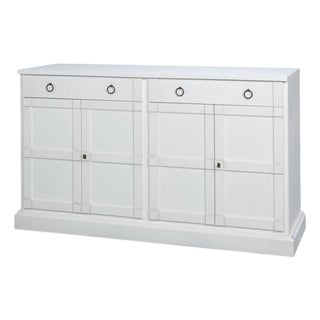 Cottage White Media Buffet in Solid Pine with Ring Pulls For Sale