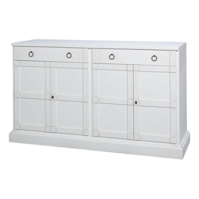 Cottage White Media Buffet in Solid Pine with Ring Pulls For Sale