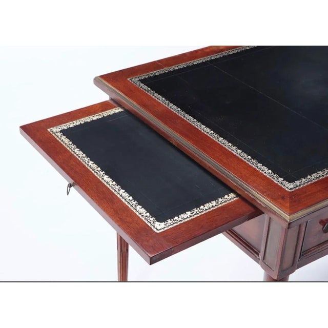 Wood 1940s French Directoire Style Mahogany Leather Top Desk With Bronze Trim and Pull Out Slides C 1945. For Sale - Image 7 of 8