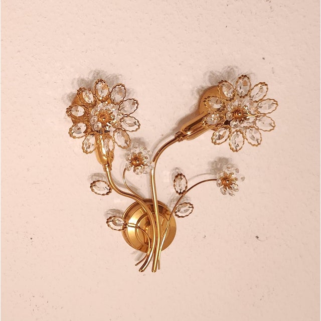 Mid-Century Modern Hollywood Regency Gold-Plated Brass Wall Lamps with Swarovski Crystals from Ernst Palme Palwa, 1960s, Set of 3 For Sale - Image 16 of 18