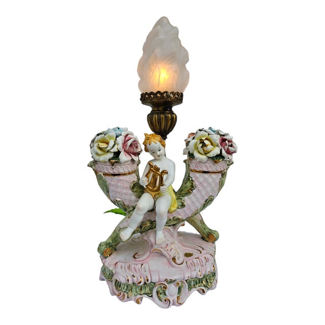 Italian Cherub and Lyre Cornucopia Lamp For Sale