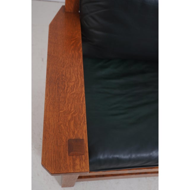 Wood Stickley Eastwood Mission Oak Leather Chair With Ottoman For Sale - Image 7 of 18
