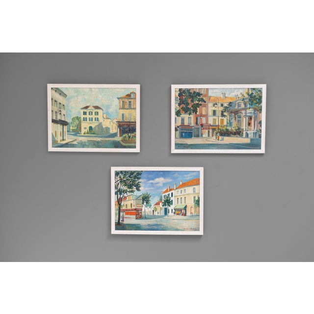 French Artist, Village Scenes, 1970s, Paint, Set of Three For Sale - Image 9 of 9