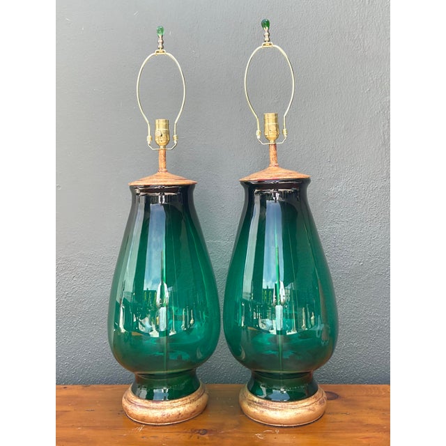 Vintage Emerald Glass Table Lamps - Set of 2 For Sale - Image 14 of 14