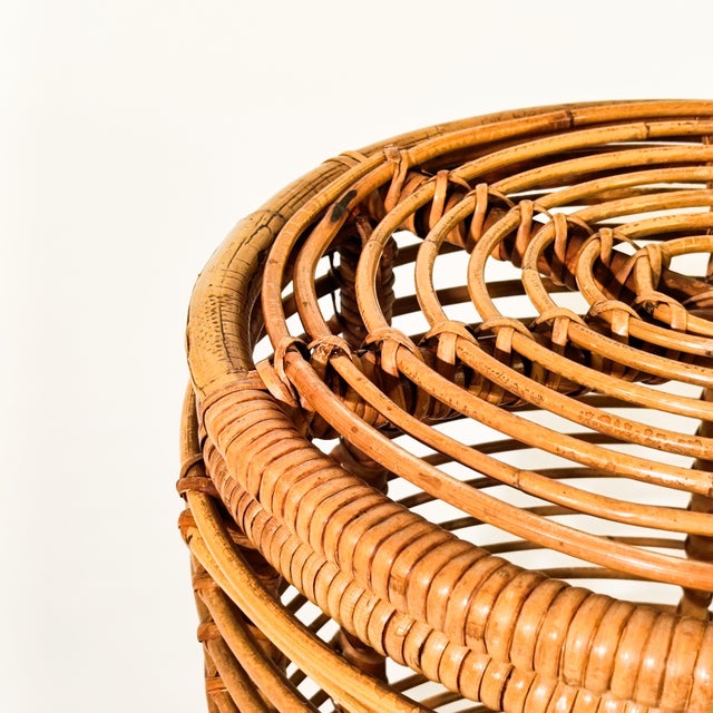 French Riviera Style Rattan Stool or Basket by Tito Agnoli, Italy, 1970s For Sale - Image 11 of 13