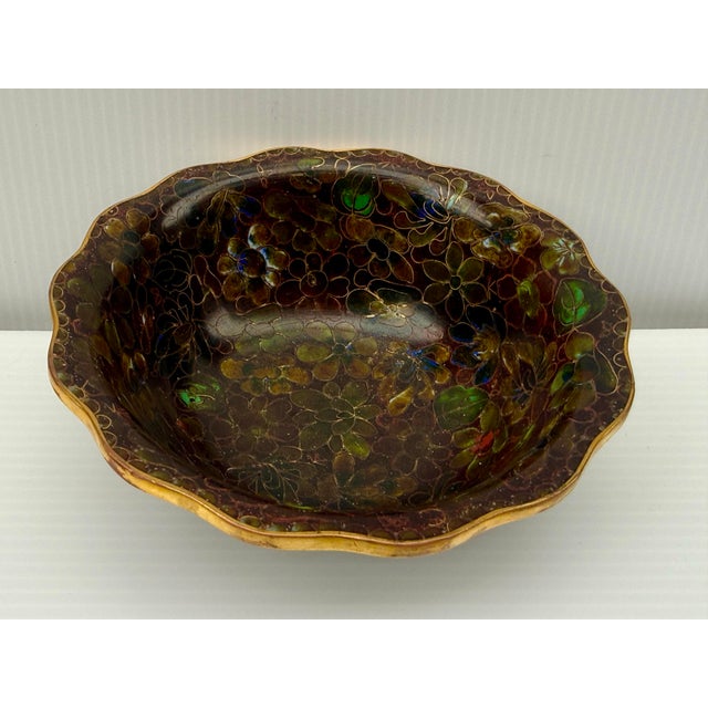 Japanese Japanese Cloisonné Enamel Bowl, Showa Period, Hand-Wired Floral Interior 5” Diameter For Sale - Image 3 of 11