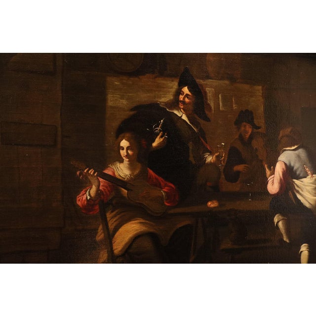 Roman Artist after Caravaggio, Company of Musicians, 1650, Oil on Canvas For Sale - Image 11 of 15