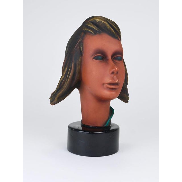 A beautiful, large 11" tall sculpted female head, showing a young woman or teenage girl, made in Vienna, Austria, in the...