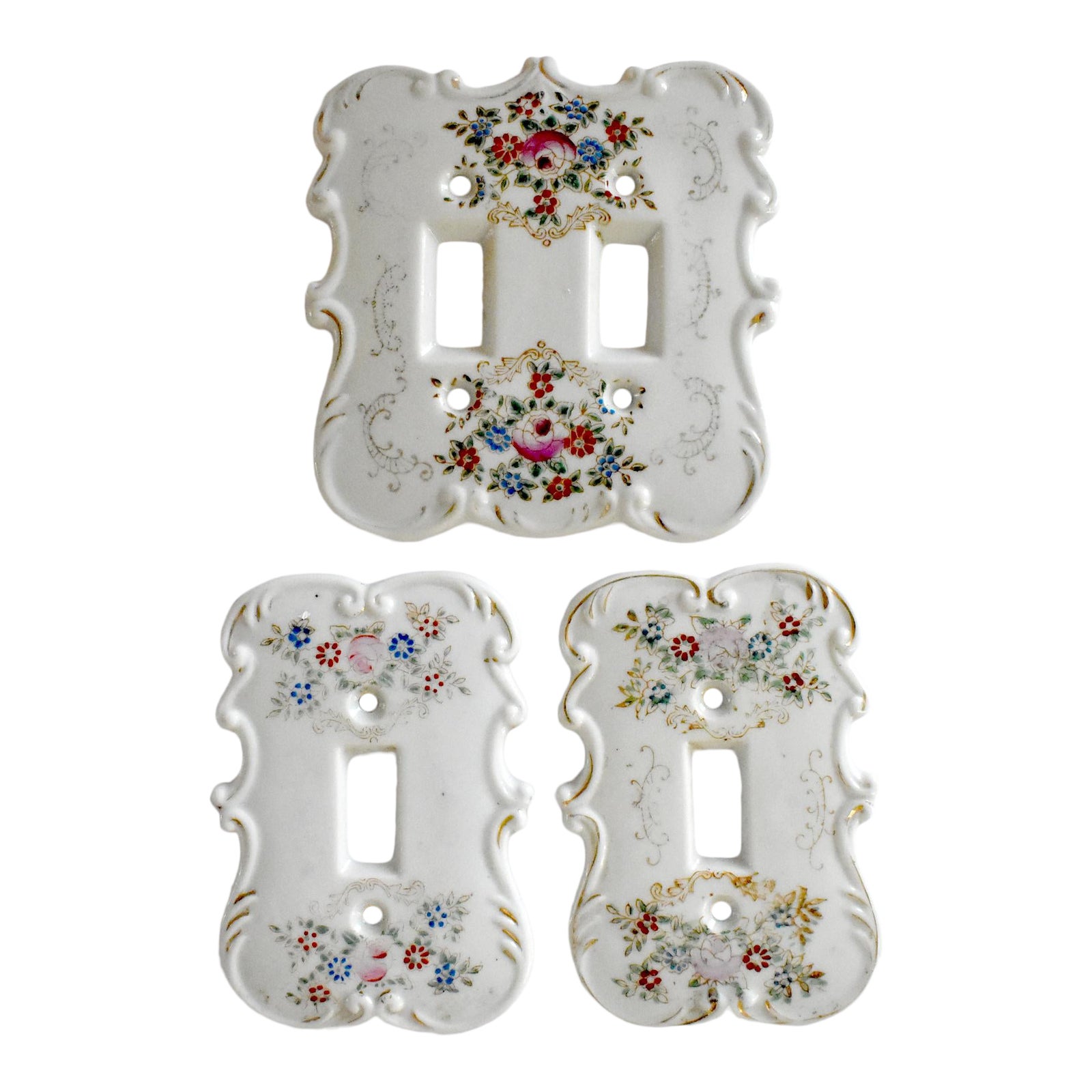 Vintage Porcelain Hand-Painted Switch Plate Covers - Set of 3 ...