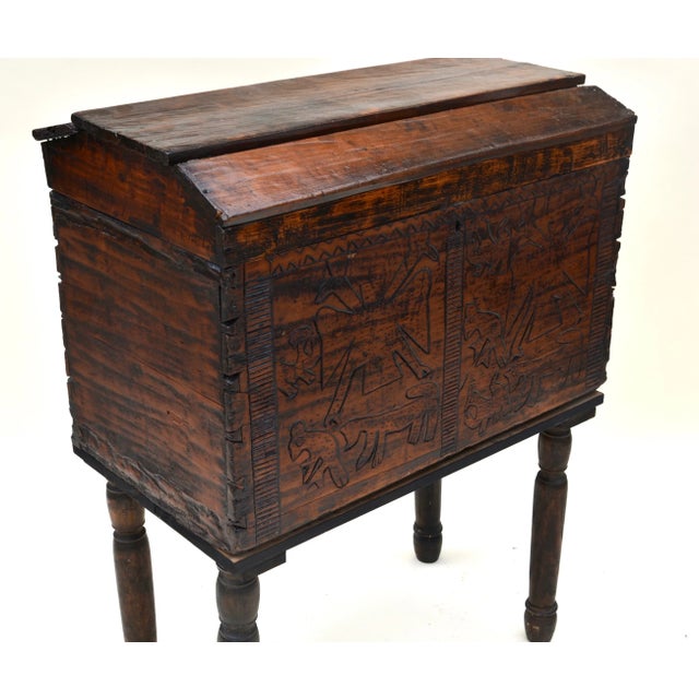 Early 19th Century Spanish Colonial Wood Carved Chest For Sale - Image 5 of 10