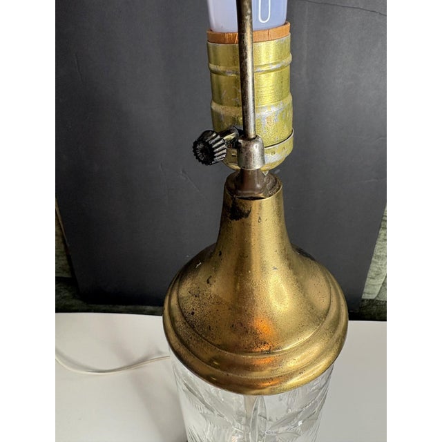Mid-20th Century Signed Dresden German Cut Crystal & Brass Hollywood Regency Table Lamp For Sale - Image 9 of 12