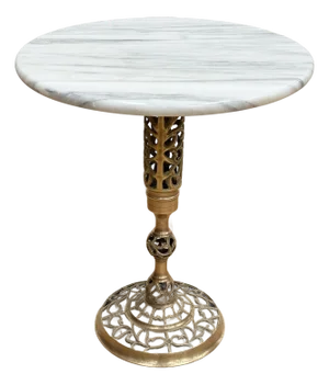 Vintage French Style Marble Top Brass Filigree Base Table