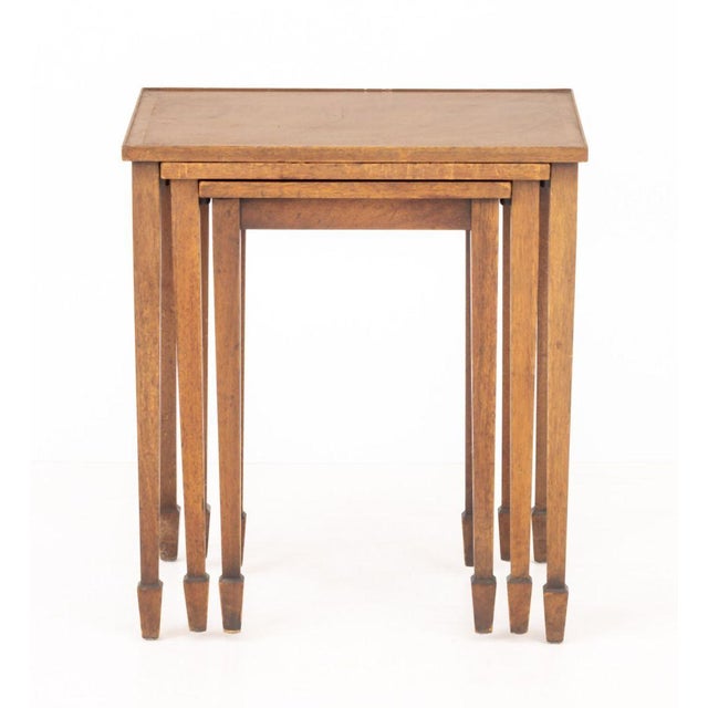 Set of Three Federal Style Walnut Nesting Tables. Largest: 23.5" H x 20.75" W x 15" D. Provenance: From a Central Park...