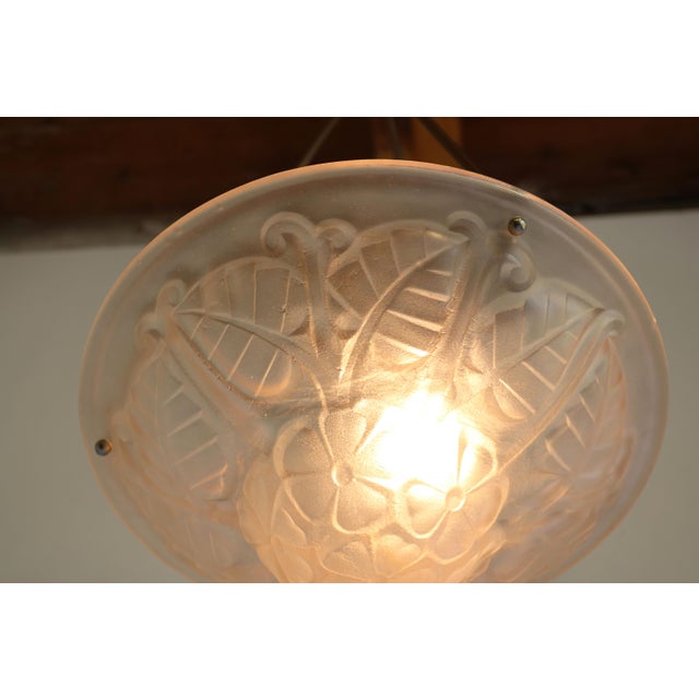 1930s Antique Art Deco Art Nouveau Floral Pendant Chandelier in Soft Pink by Degue, 1930 For Sale - Image 5 of 14