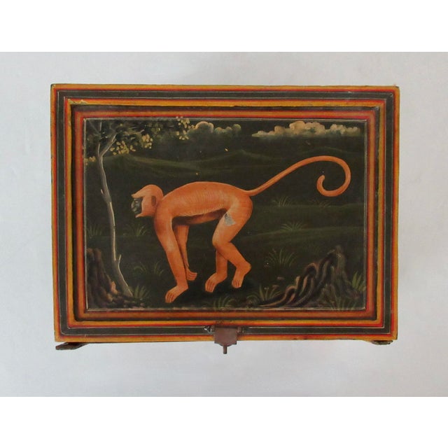 Vintage Anglo-Indian Hand-Painted & Crafted Wood and Brass Apothecary and/or Storage Box For Sale - Image 17 of 18