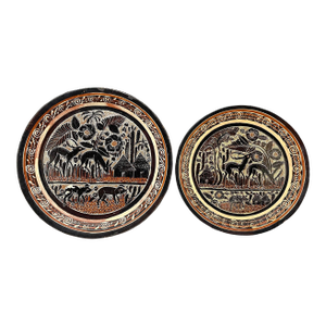 2 Tlaquepaque 'Petatillo Noche-Style' Handpainted Plates From Jalisco, Mexico - 12" & 14" Diam.