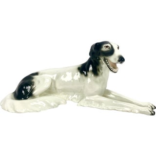 Art Deco Borzoi Greyhound Statue in Porcelain from Royal Dux Bohemia, Czechoslovakia, 1920s For Sale