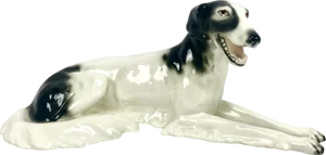 Art Deco Borzoi Greyhound Statue in Porcelain from Royal Dux Bohemia, Czechoslovakia, 1920s
