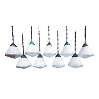 Antique Dutch Tone Etched and Opaline Pendant, 1930s For Sale