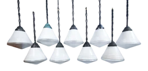Antique Dutch Tone Etched and Opaline Pendant, 1930s